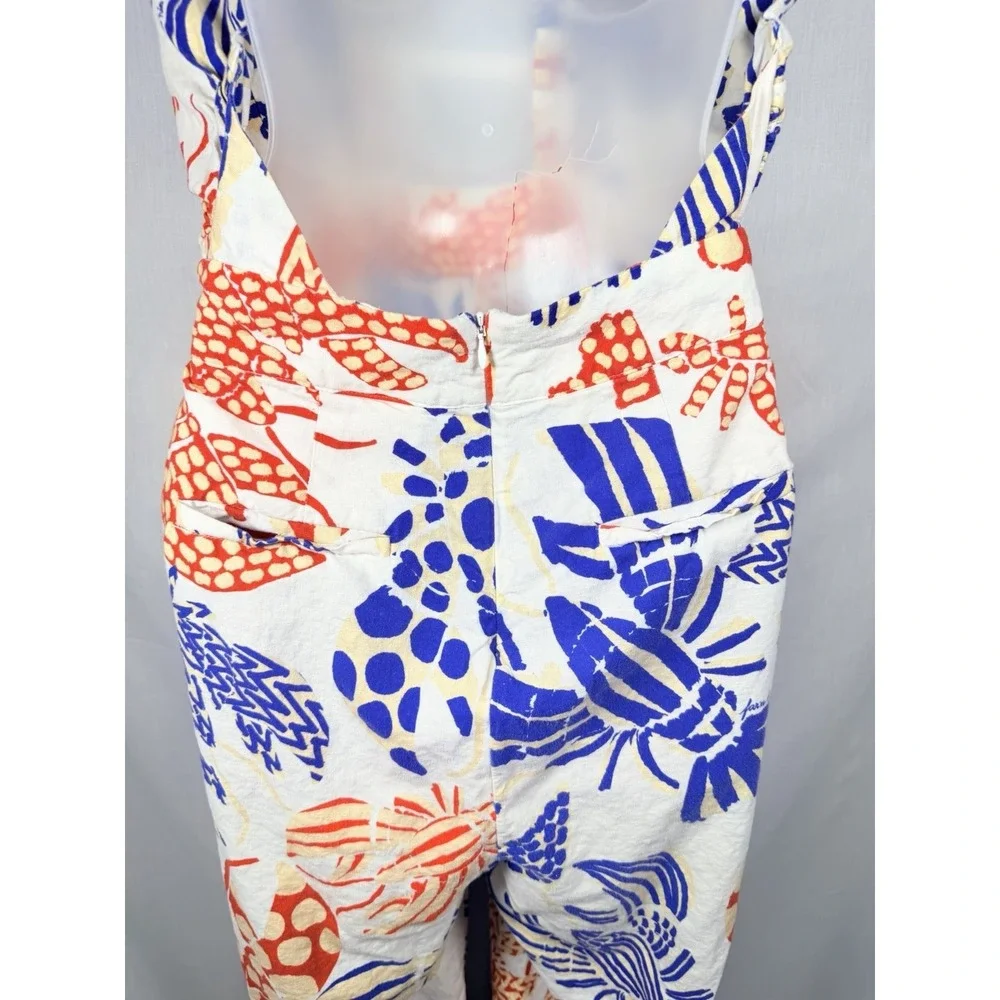Farm Rio Mixed Lobsters Jumpsuit Womens L Halter Open Back Tropical Linen - Picture 10 of 16